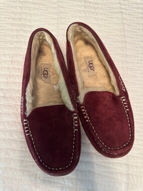 UGG Burgundy Suede Shearling Moccasins